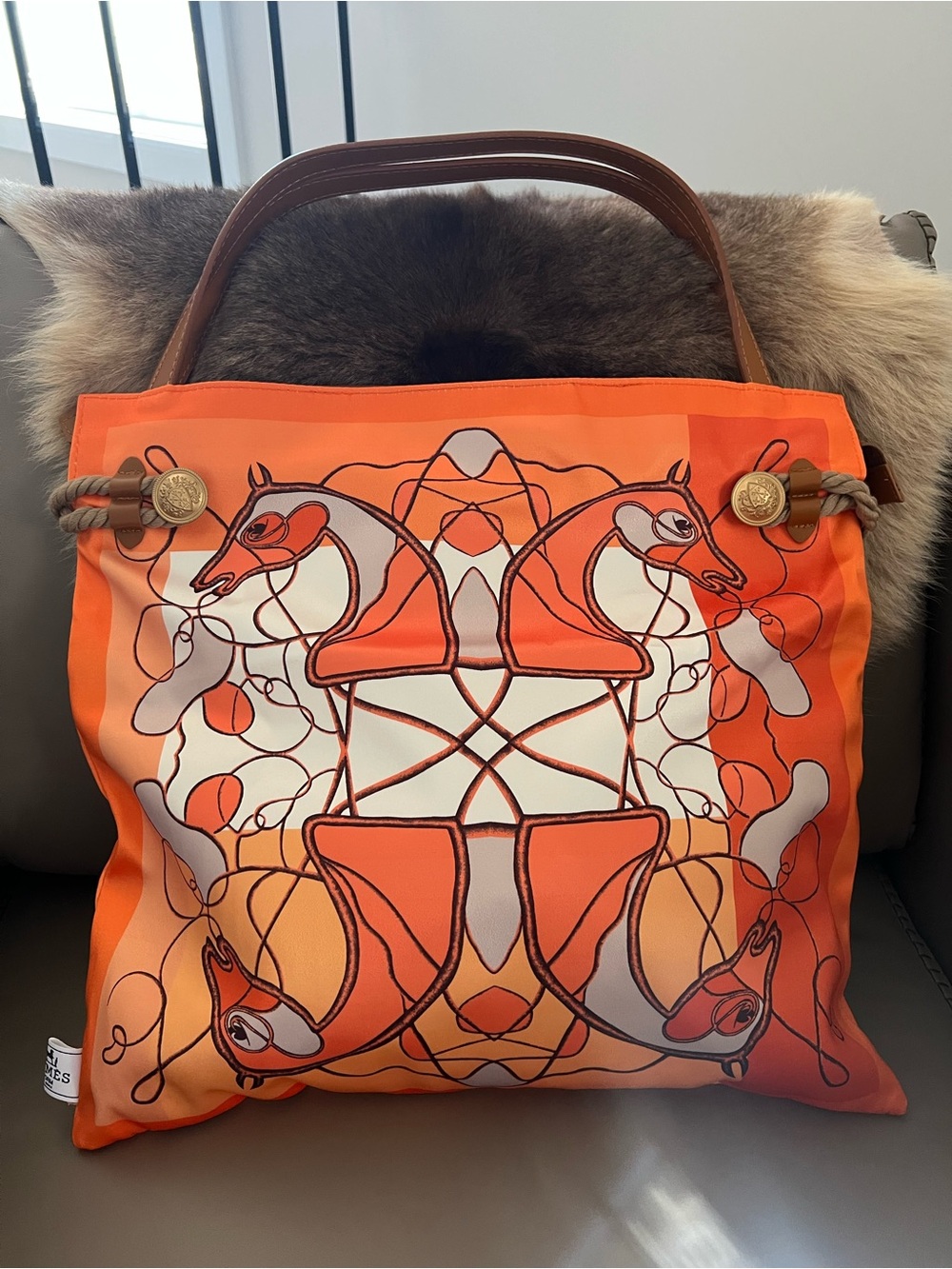 Hermès Scarf-Inspired Tote Bag – Orange Equestrian Print